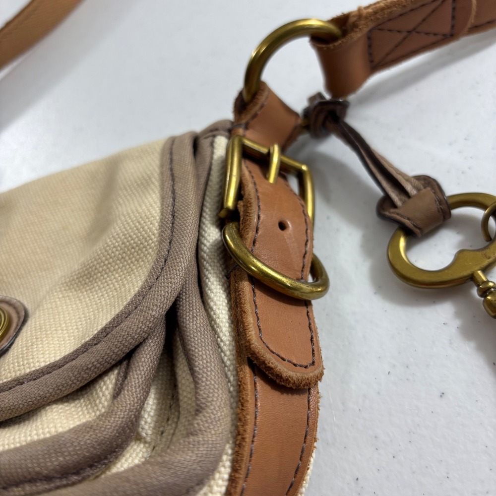 Fossil Long Live Vintage Issue 54 Canvas Crossbody Bag Cream Brown Messenger - Picture 11 of 16